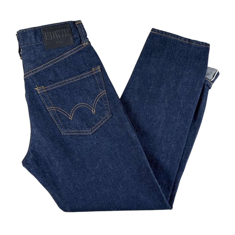 Edwin Jeans Mens 28x28 Marlon Dark Blue Selvedge Denim Tapered Button Fly Japan